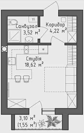 Велика квартира-студія з балконом! Буча