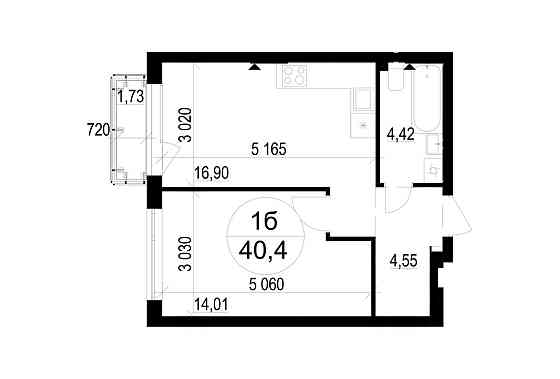 1-кімнатна квартира 40,4 м² Брюховичі