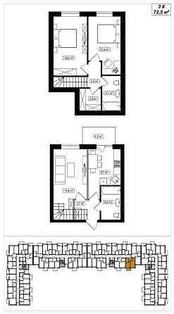 3-кімнатна дворівнева квартира 72,5 м2 в ЖК Амстердам Клубний Bilohorodka (Kyivska obl.)