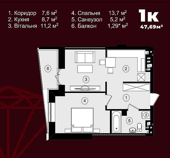 Продається однокімнатна квартира в м.Коломия Ивано-Франковск