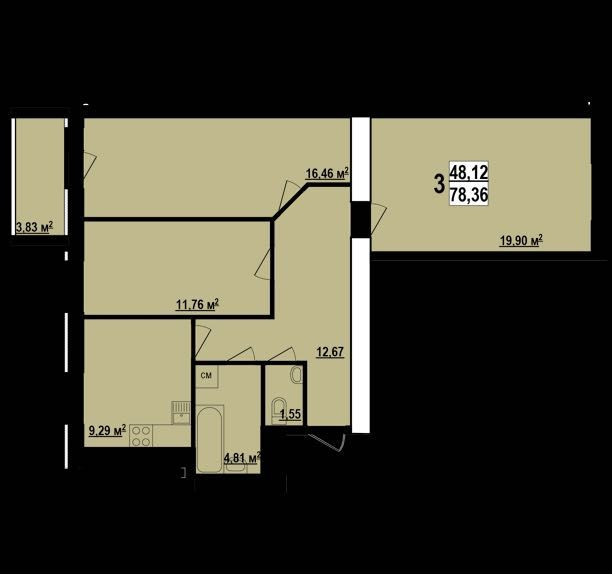 ЖК МИРА 3, в продаже большая 3-комнатная квартира 79 м2.AM Харків - зображення 1