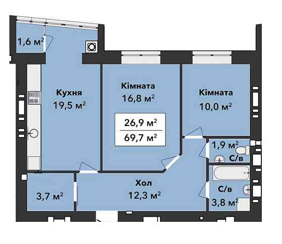 Продаж 2 кімнатної квартири з виглядом на озеро Khmelnytskyi