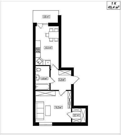 1-кімнатна квартира 45,4 м2 в ЖК Амстердам Клубний Белогородка (Киевская обл.)