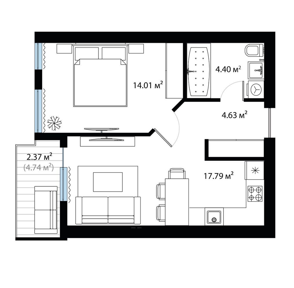 1 кімн. квартира з великою кухнею та видовим балконом від забудовника! Тячів - зображення 2