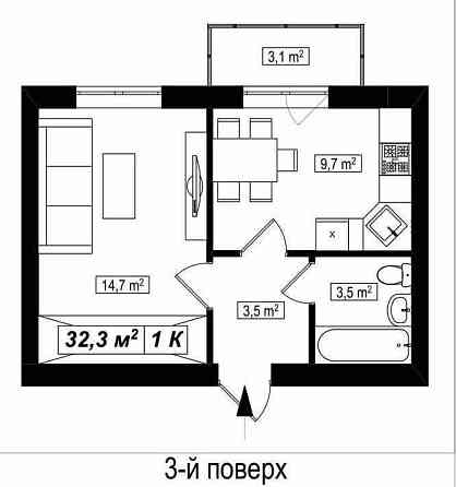 1 кімнатна квартира 32,3 м2 в готовому будинку ЖК Амстердам Bilohorodka (Kyivska obl.)