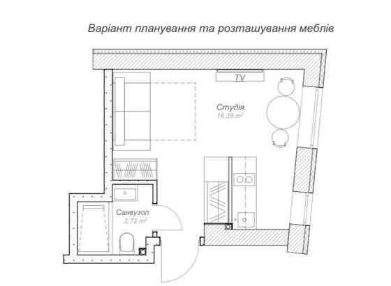 Однокімнатна квартира 19,2 м2, Петропавлівська борщагівка Petropavlivska Borshchahivka