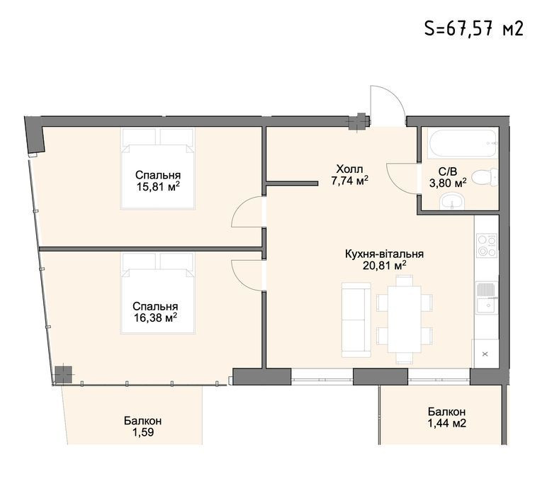 Продаж 2 кімнатна 68 мкв Львів Винники 3 поверх Винники - зображення 3