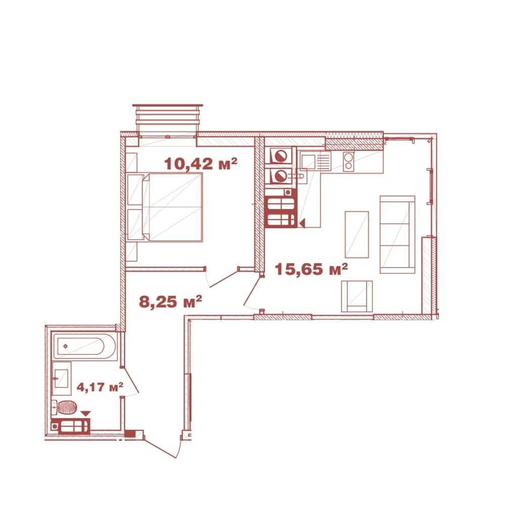 1К-квартира (38,49 м2). ЖК з власною інфраструктурою. 7 хв. до метро Петропавлівська Борщагівка - зображення 2