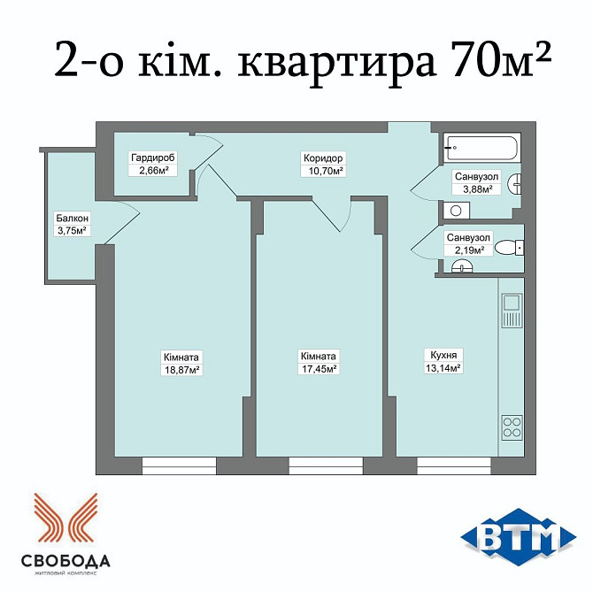 Квартира 70 м² в ЖК “Свобода” — сучасний комфорт від забудовника. Хмельницький - зображення 1