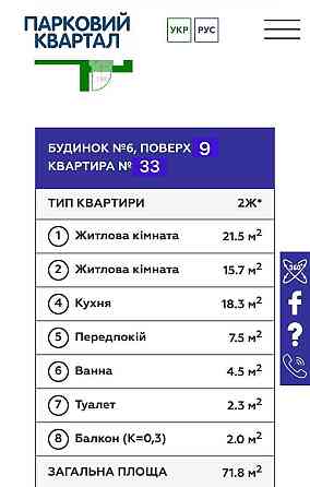 Продаж ЖК Парковий Квартал євро 3 кімнатна 71.8м2 Обухов