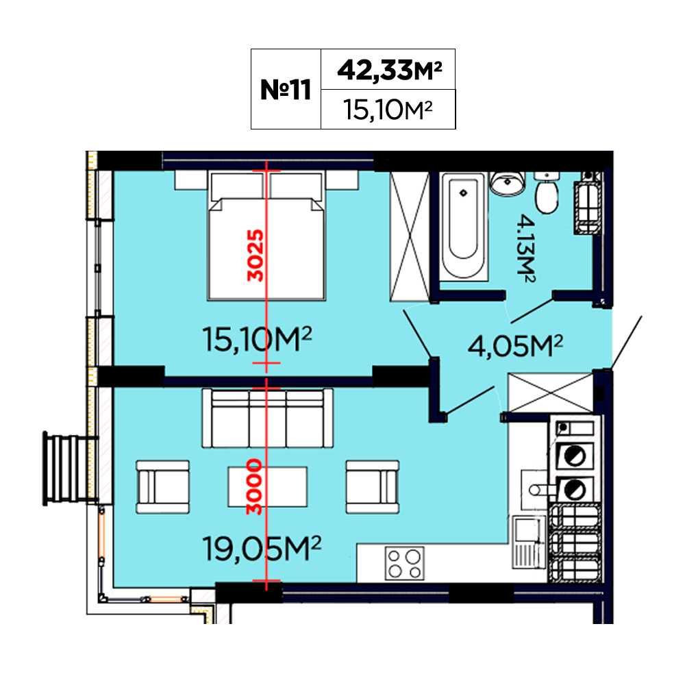 1К-квартира (42.33 м2) в ЖК "Щасливий", 6 поверх, вул. Бігова, 17Б Львів - зображення 1