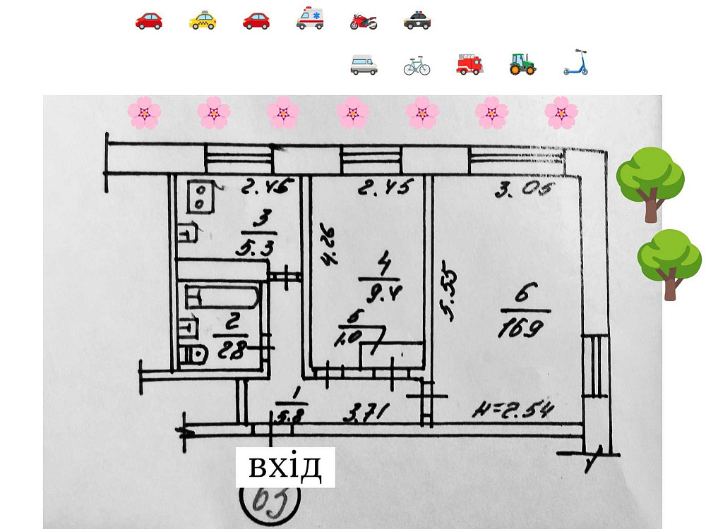 2-х кімнатна КУТОВА ПЕРШИЙ ПОВЕРХ від 2-х м. проїзджа частина Винница - изображение 3