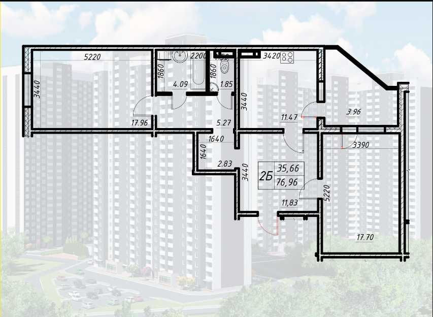 2к квартира з великим балконом  ЖК Навігатор- 2 вул Коноплянська, 22 Киев - изображение 1