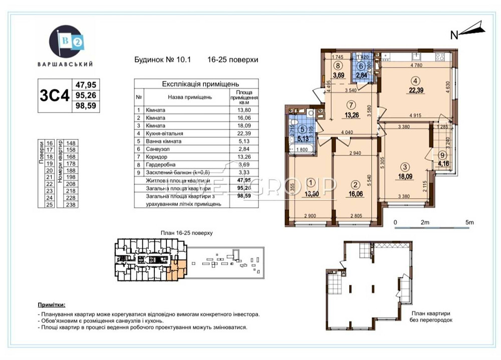 Без % видова 3к 100м2 в ЖК Варшавський 2 Ретровіль Виноградар Киев - изображение 2