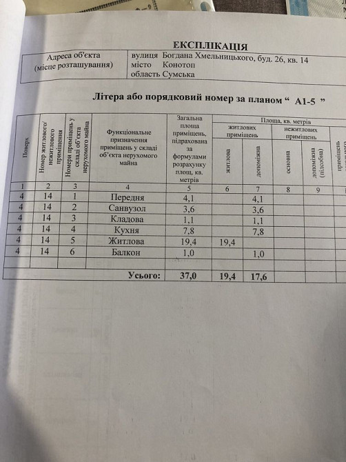 Продам большую 1 к.кв. ул.Б.Хмельницького 26 Конотоп - зображення 2