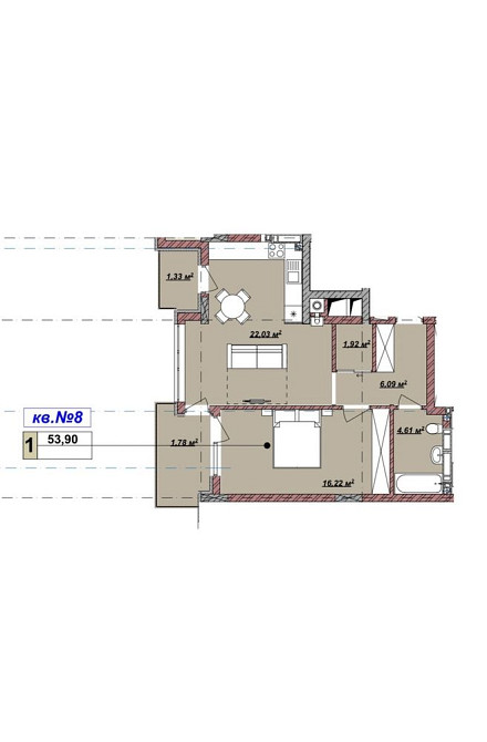 1,5 кімнатна квартира на 3 поверсі, новобудова, Боздош Ужгород - зображення 2