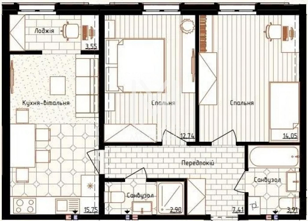 Переуступка! 2-к квартира 61м2 + КОМОРА! ЖК Нова Англія Віндзор Киев - изображение 2