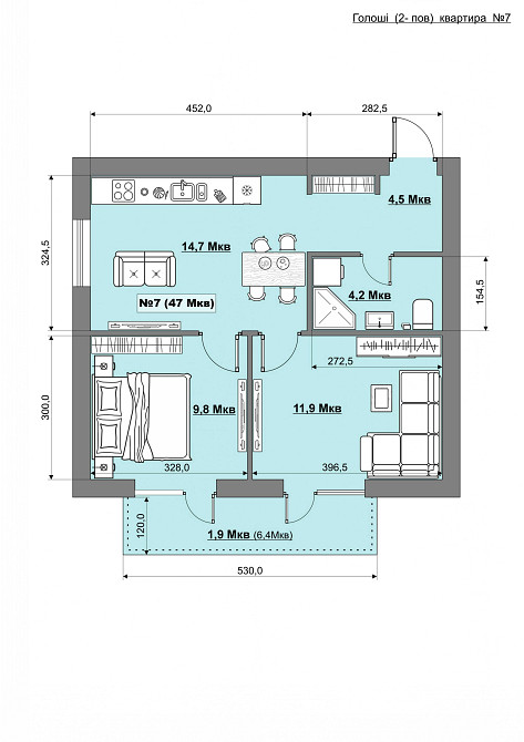 Двокімнатна квартира 47 м2 в новобудові центр м.Тячів Тячів - зображення 2