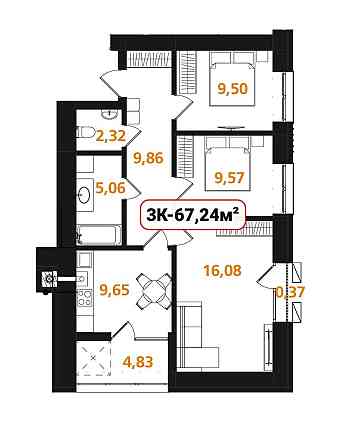 Опришівська слобода, трикімнатна квартира 67,24 м.кв. РОЗТЕРМІНУВАННЯ! Ивано-Франковск
