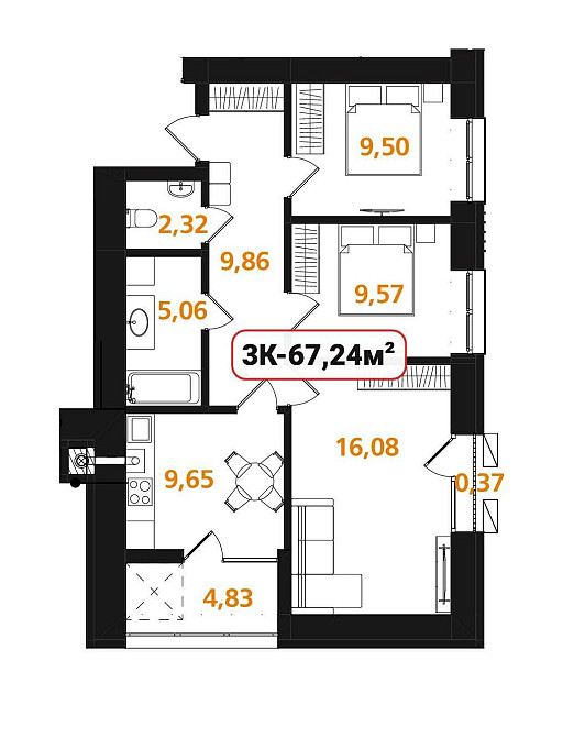 Опришівська слобода, трикімнатна квартира 67,24 м.кв. РОЗТЕРМІНУВАННЯ! Ивано-Франковск - изображение 3