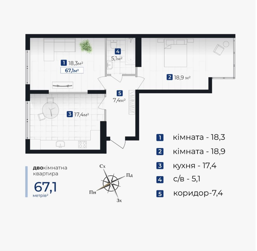 (6)Двокімнатна по Акції 812$ м2 Івано-Франківськ - зображення 2