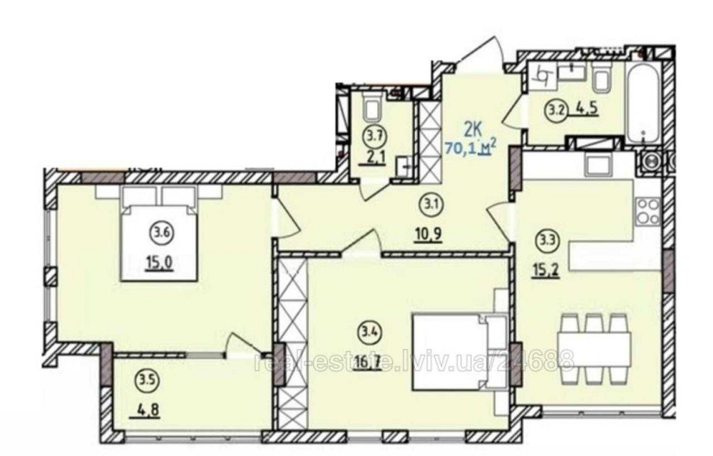 Терміново! вул Дж Вашингтона. 2 кім 70м.кв. Карпатбуд. Львів - зображення 5