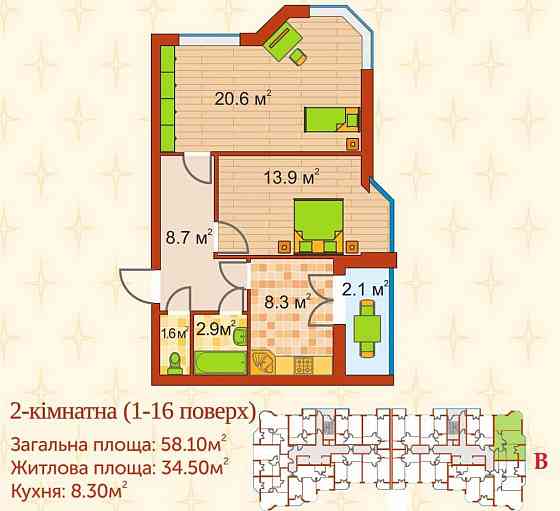 Найдешевша двокімнатна з документами 60м2 Ірпінь