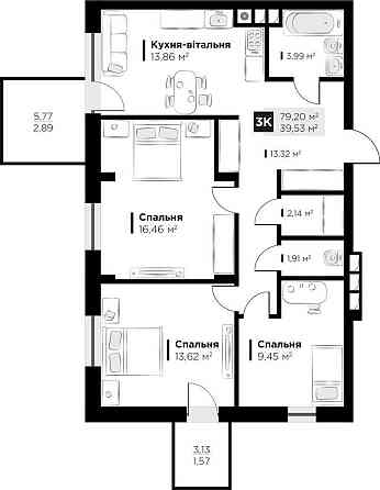 Продаж 3 кім. квартири у ЖК HYGGE lux, вул Пасічна, 79,2 м2 Львів