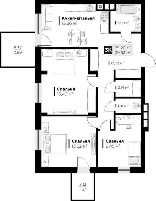 Продаж 3 кім. квартири у ЖК HYGGE lux, вул Пасічна, 79,2 м2 Львів - зображення 5