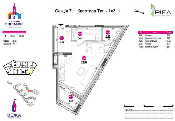 Квартира студія 33.3 м2 в ЖК Підзамче.Вежа. 10% внесок. + Паркінг Львов