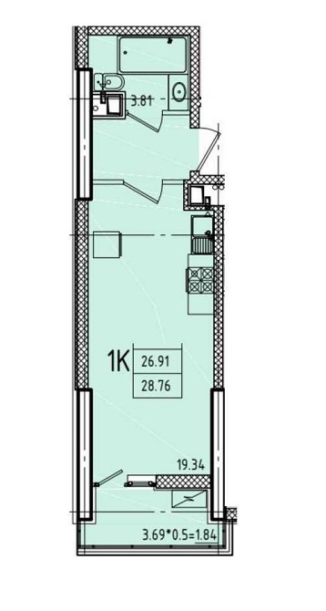 Аркадия. Квартира студийного типа в  ЖК Эллада. Планировка с балконом. Одеса - зображення 2
