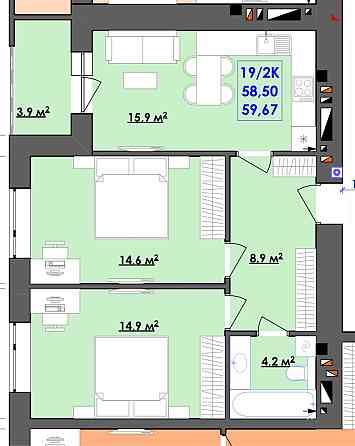 Терміновий продаж! 2 кім квартира з кухнею-студією і 2 окремі кім Івано-Франківськ