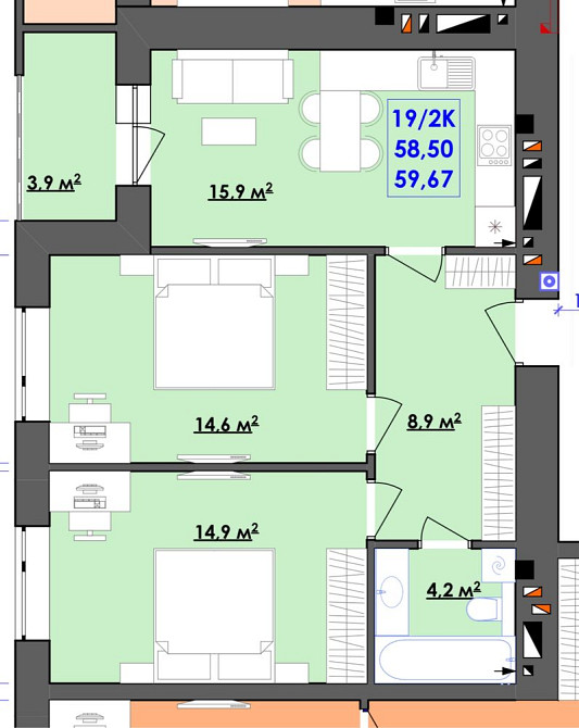 Терміновий продаж! 2 кім квартира з кухнею-студією і 2 окремі кім Івано-Франківськ - зображення 1
