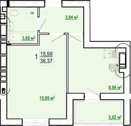 Продам 1 кімн. квартиру в новобудові ЖК Гідропарк РА Харків