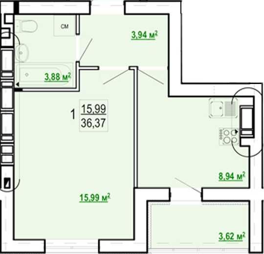 Продам 1 кімн. квартиру в новобудові ЖК Гідропарк РА Харків - зображення 2