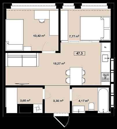 Продам 2к квартиру 47.6m2, ЖК Вертикаль/Караван/Новострой. Дніпро