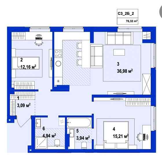 Продаж великої 2к. Квартири в ЖК Ютландія, велика  кухня 37 м2 Ирпень