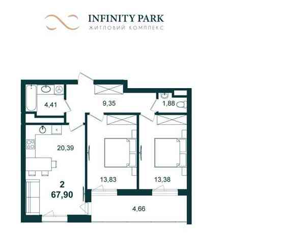Продаж 2 кімнатної квартири по вул Зелена, ЖК Infinity Park (67,90 м2) Львів