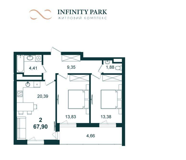 Продаж 2 кімнатної квартири по вул Зелена, ЖК Infinity Park (67,90 м2) Львов - изображение 2
