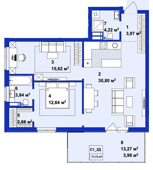 Ютландія 2! 2 кімнати, майстер спальня! 30м2 Велика кухня! ТЕРАСА! Ирпень - изображение 5