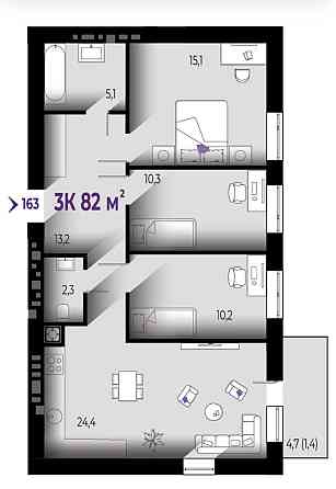 3к квартира 82м.кв. біля ТЦ Велес Івано-Франківськ