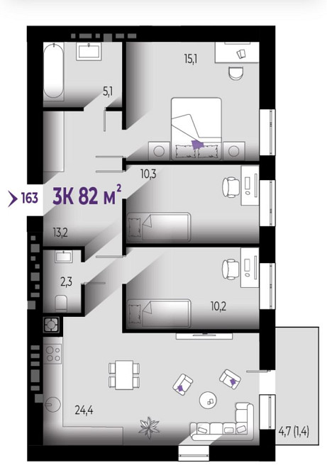 3к квартира 82м.кв. біля ТЦ Велес Івано-Франківськ - зображення 1