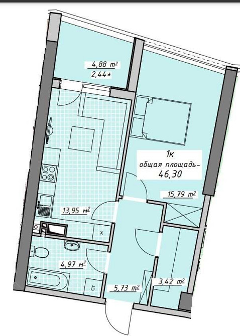 ЖК Атмосфера, дом сдан. Квартира 46,3 м. Планировка с гардеробной Одеса - зображення 8