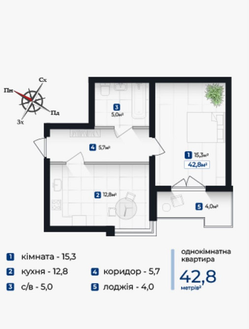 (6)Найпопулярніше планування Однокімнатної кв Івано-Франківськ - зображення 3