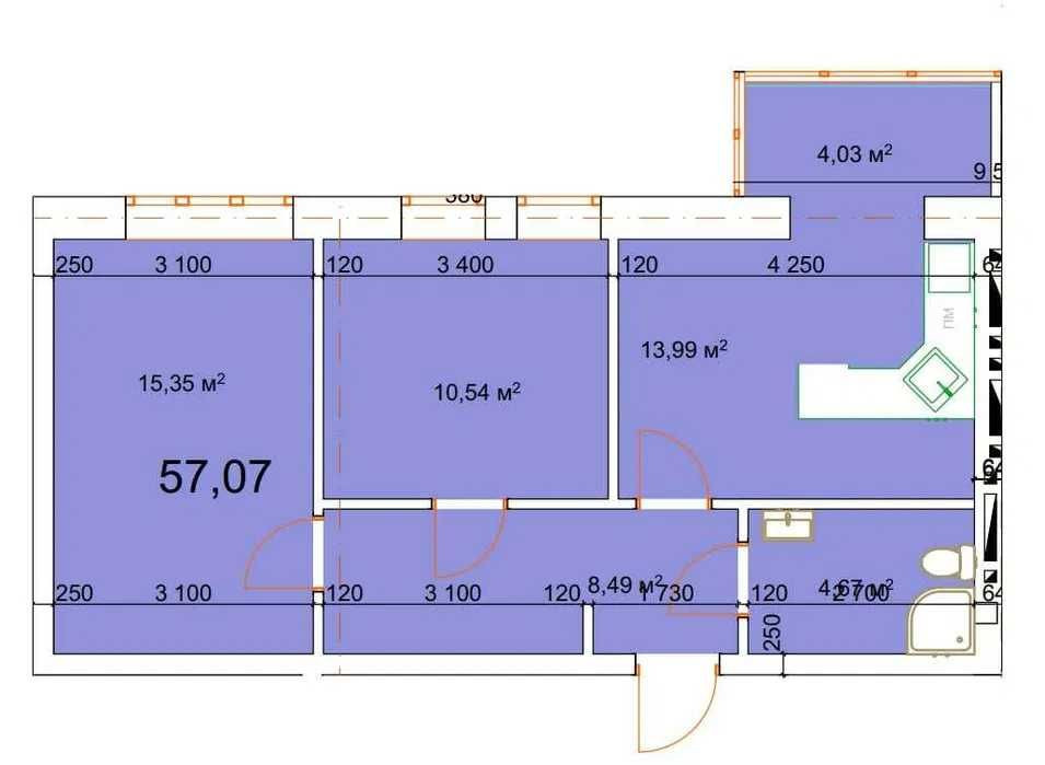 2 кім квартира , площа 57.07 м.кв в м.Калуші Калуш - изображение 1