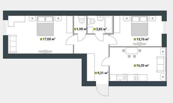 Євротрикімнатна квартирира 64 метра Буча