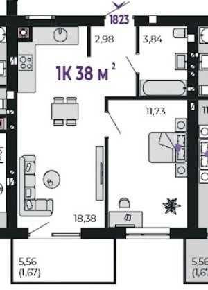 1-кімнатна квартира ЖК Долішній Крихівці - зображення 3