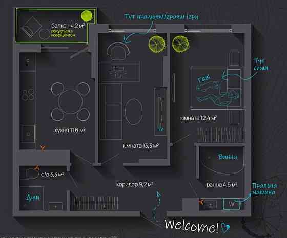 Стильна двокімнатна квартира в новому центрі Іф Івано-Франківськ