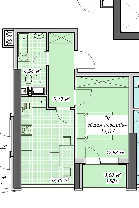 Аркадия. ЖК Атмосфера, 1 комн с видом во двор комплекса. Оформление 0% Одесса - изображение 2