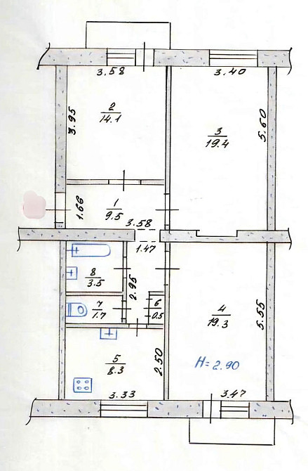 Топ пропозиція! Супер планування! 3-х кімнатна "Сталінка" 97 квартал. Кривой Рог - изображение 1